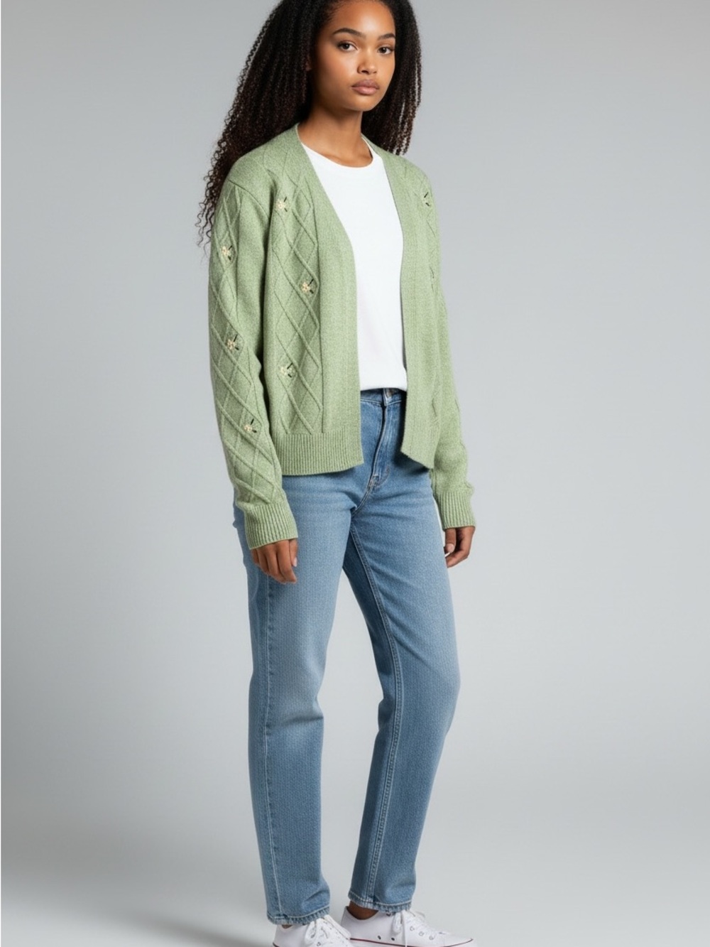 Trendyol embroidered knitted cardigan in mint green size small - Picture 2 of 5